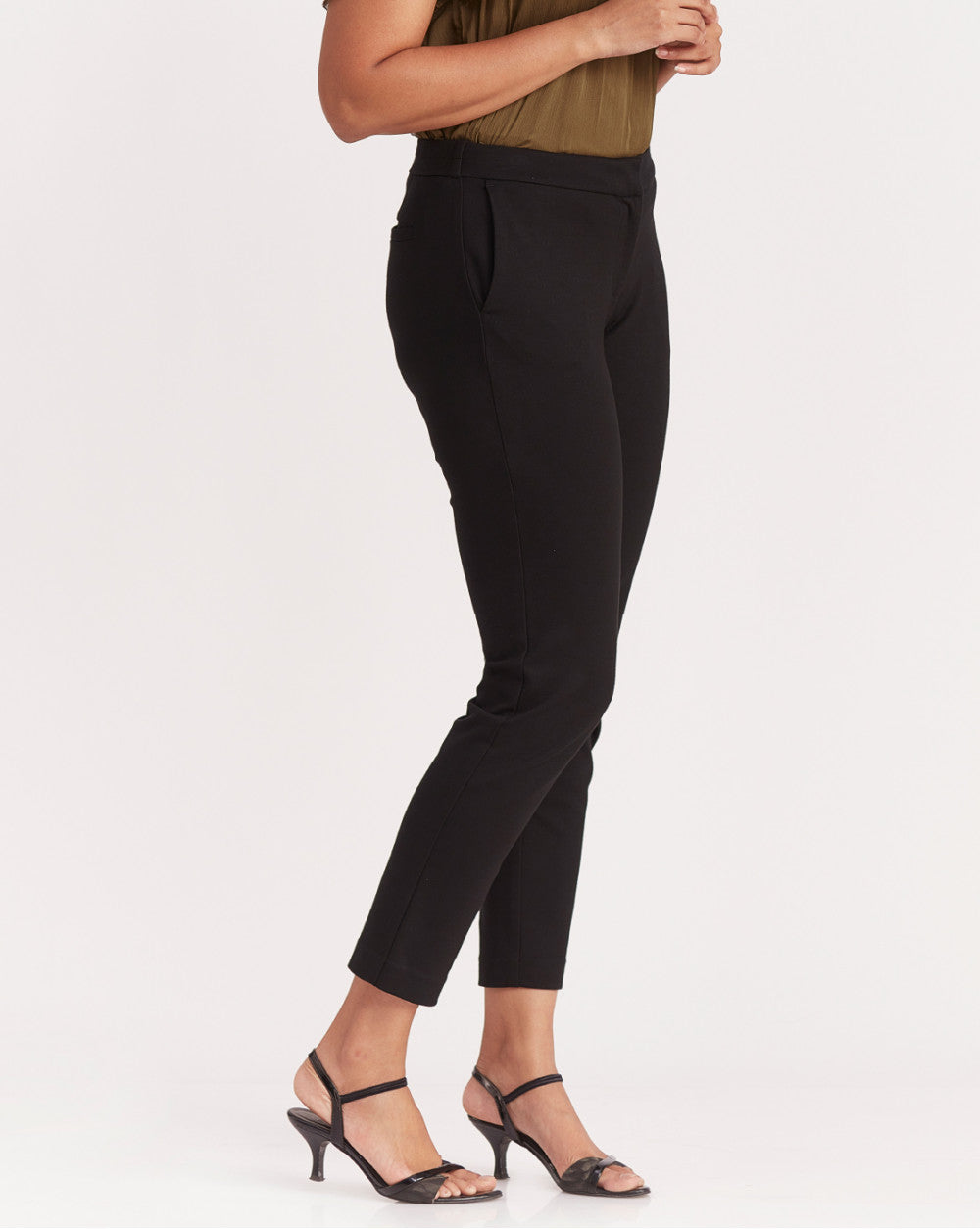 Slim Fit Ponte Knit Pants - Jet Black