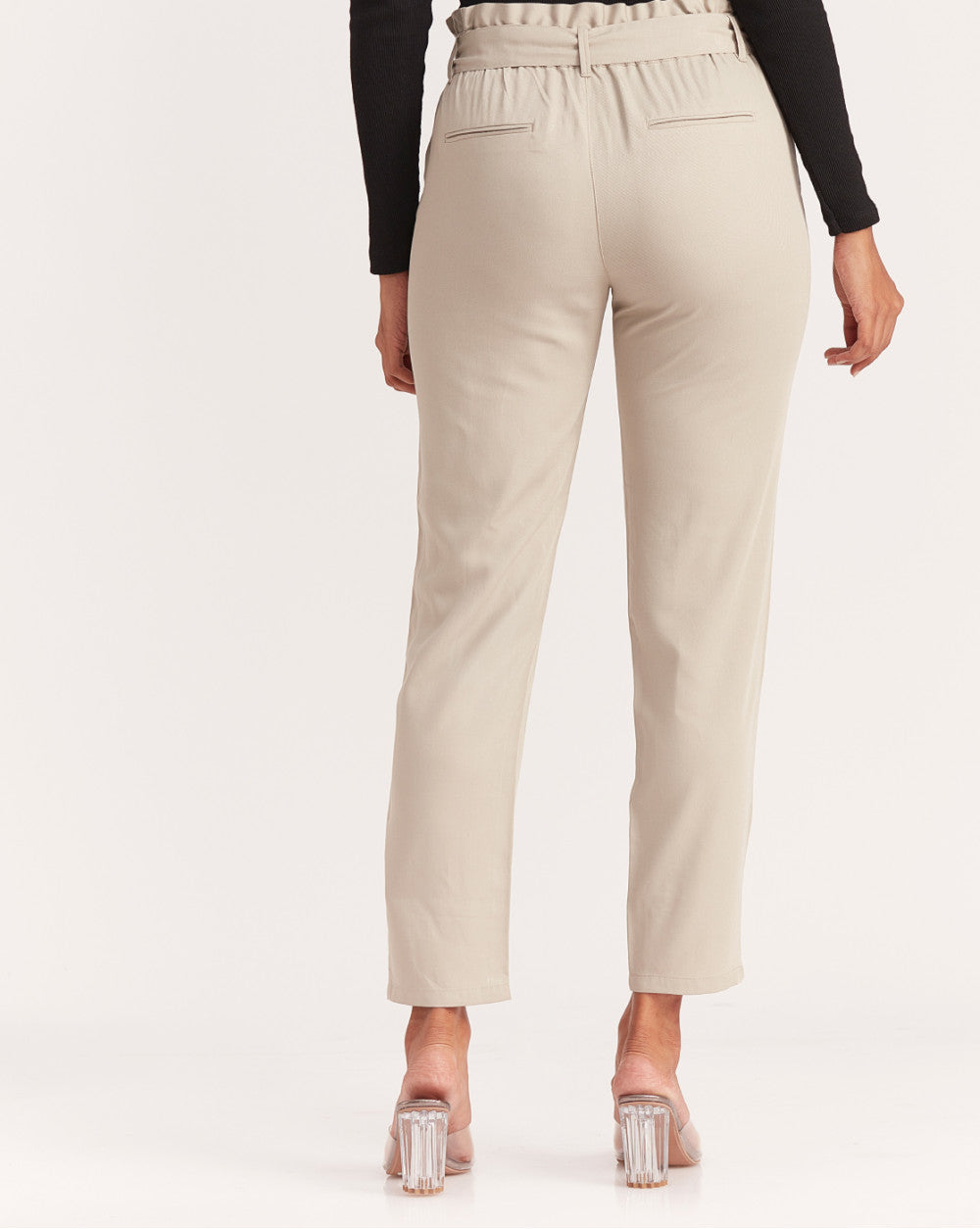 Tapered Fit Paperbag Drapey Pants With Tie-Up - Mist