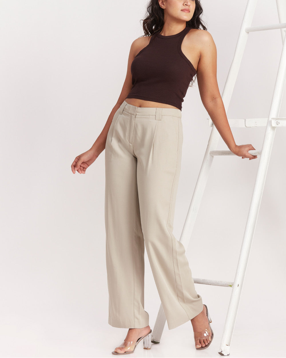 Wide Leg Drapey Pleated Pants - Mist