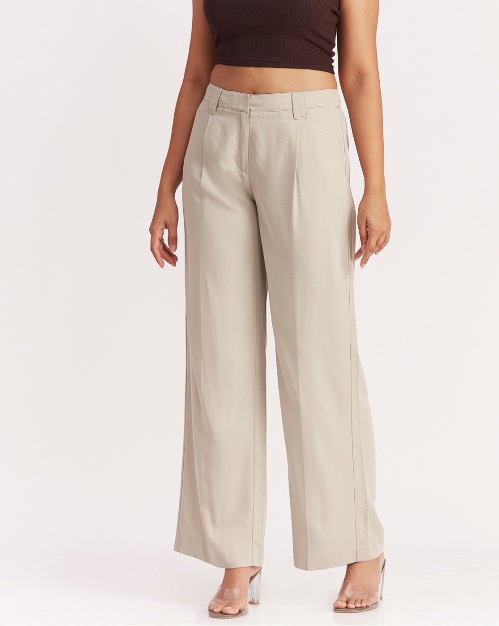 Wide Leg Drapey Pleated Pants - Mist