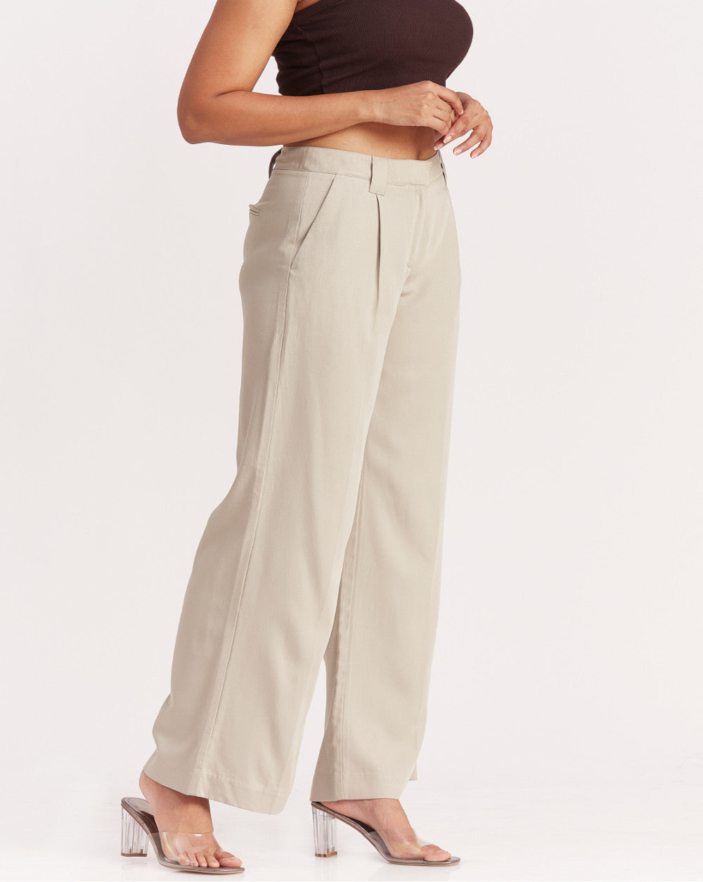 Wide Leg Drapey Pleated Pants - Mist