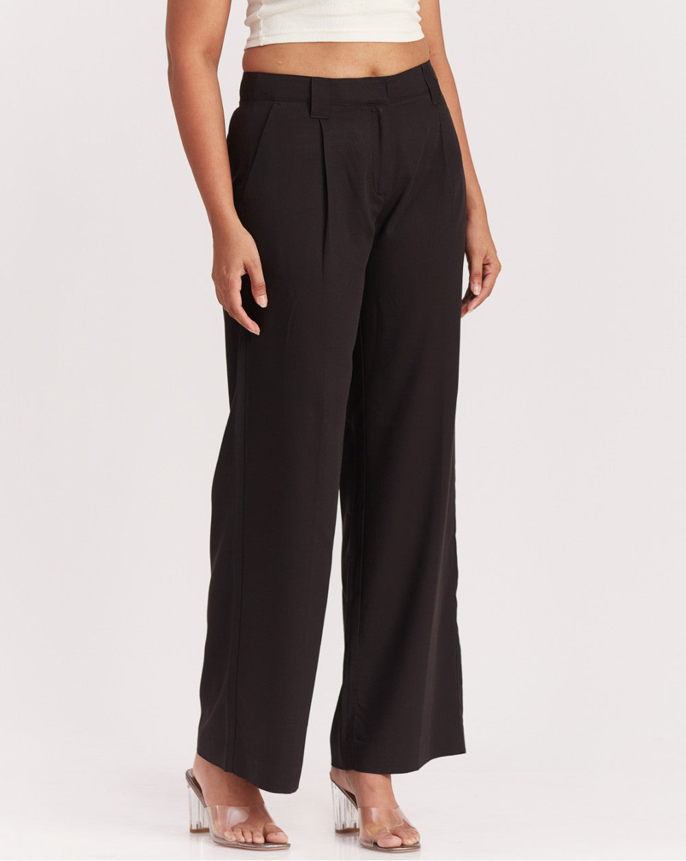 Wide Leg Drapey Pleated Pants - Jet Black