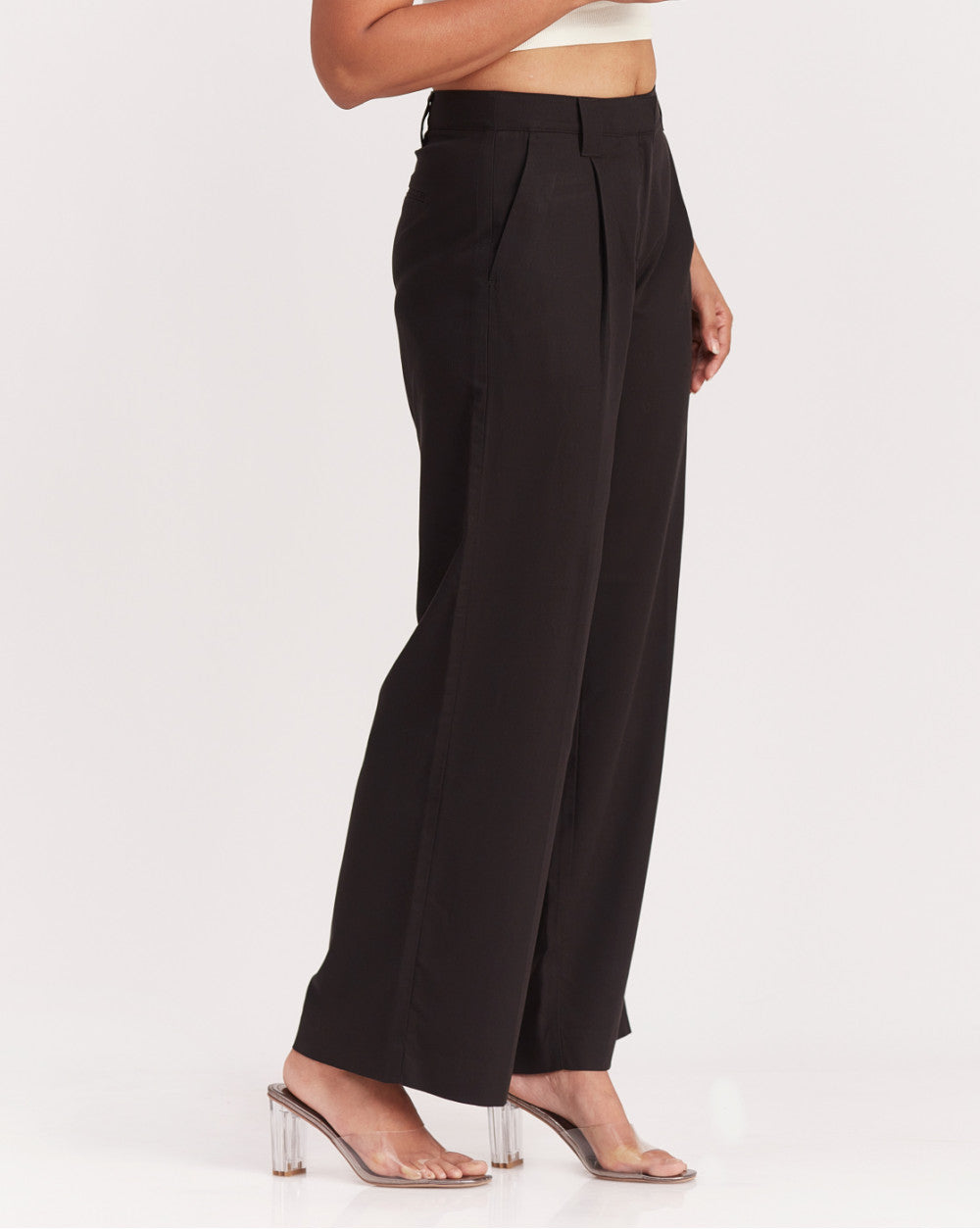 Wide Leg Drapey Pleated Pants - Jet Black