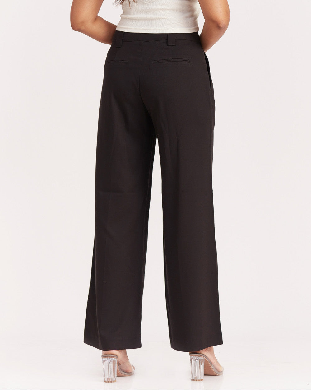 Wide Leg Drapey Pleated Pants - Jet Black