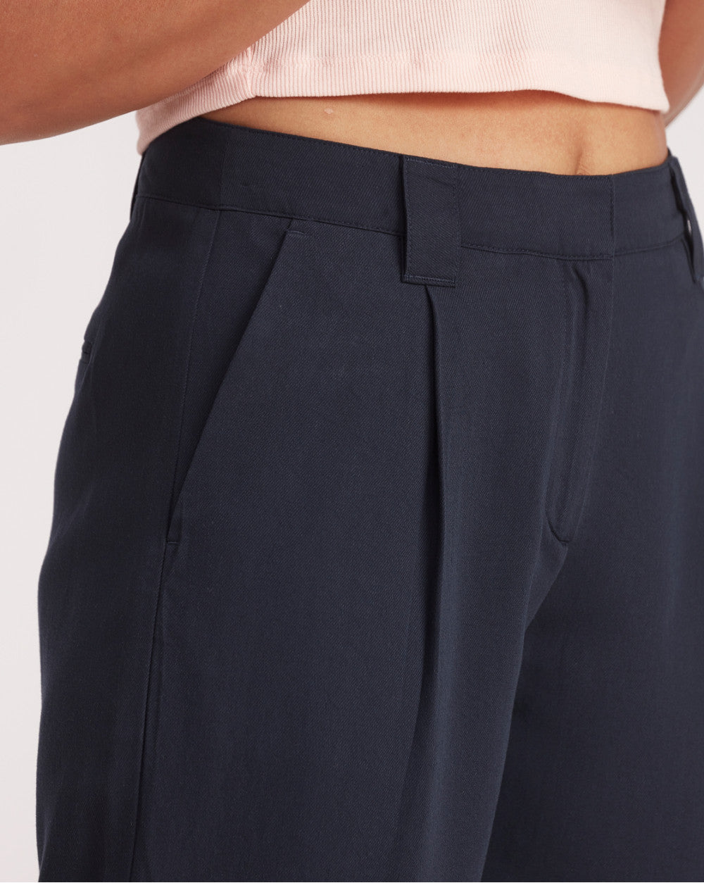 Wide Leg Drapey Pleated Pants - Navy