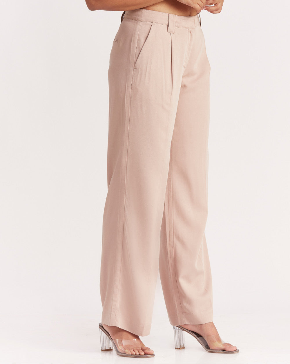 Wide Leg Drapey Pleated Pants - Rose Pink