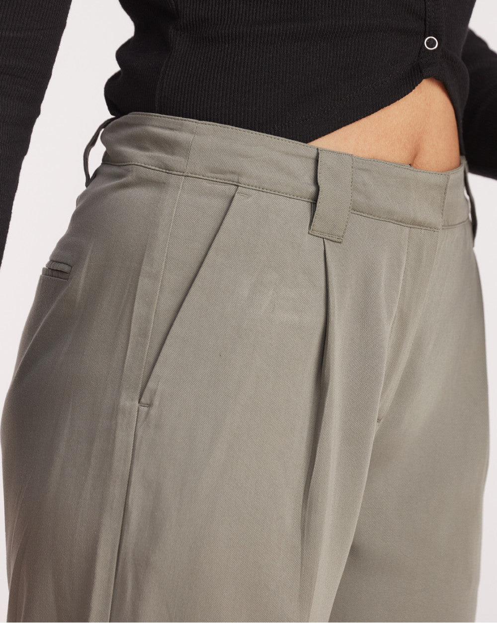 Wide Leg Drapey Pleated Pants - Sage Green