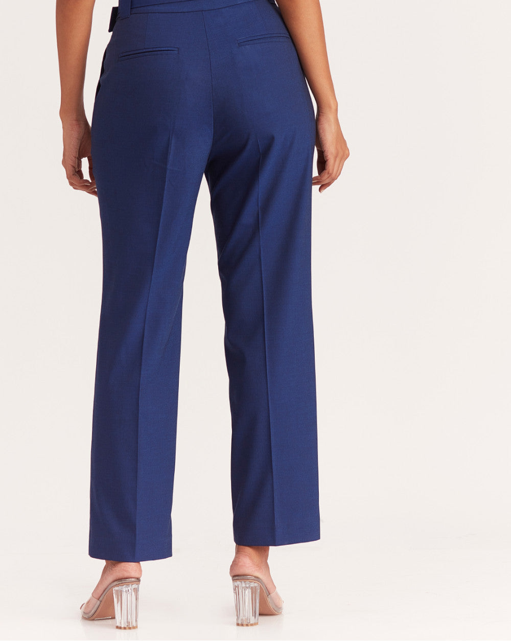 Straight Fit High Waist Pleated Paperbag Trousers - Midnight Blue
