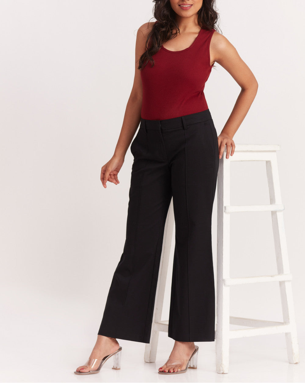 Fit And Flare Flare Mid Waist Smart Pants - Jet Black