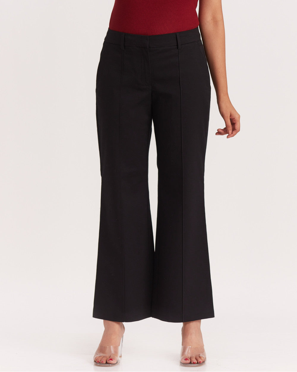 Fit And Flare Flare Mid Waist Smart Pants - Jet Black