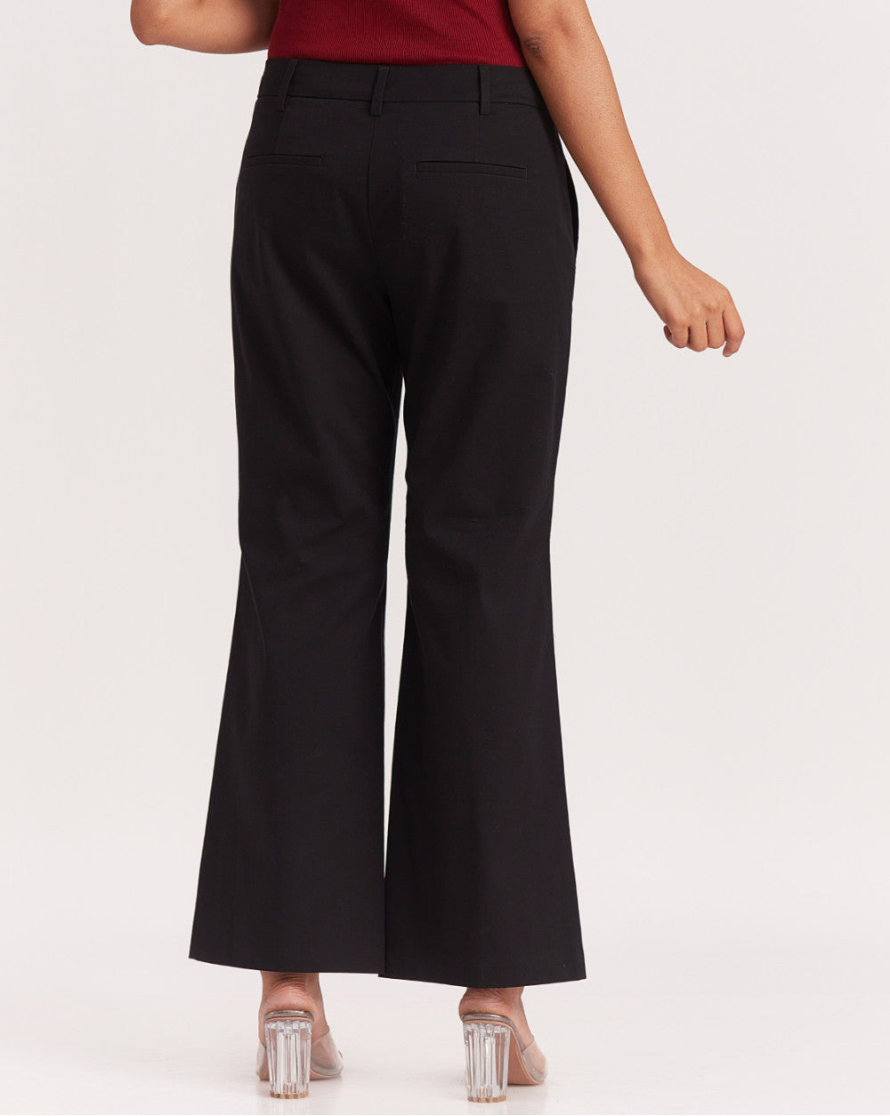 Fit And Flare Flare Mid Waist Smart Pants - Jet Black