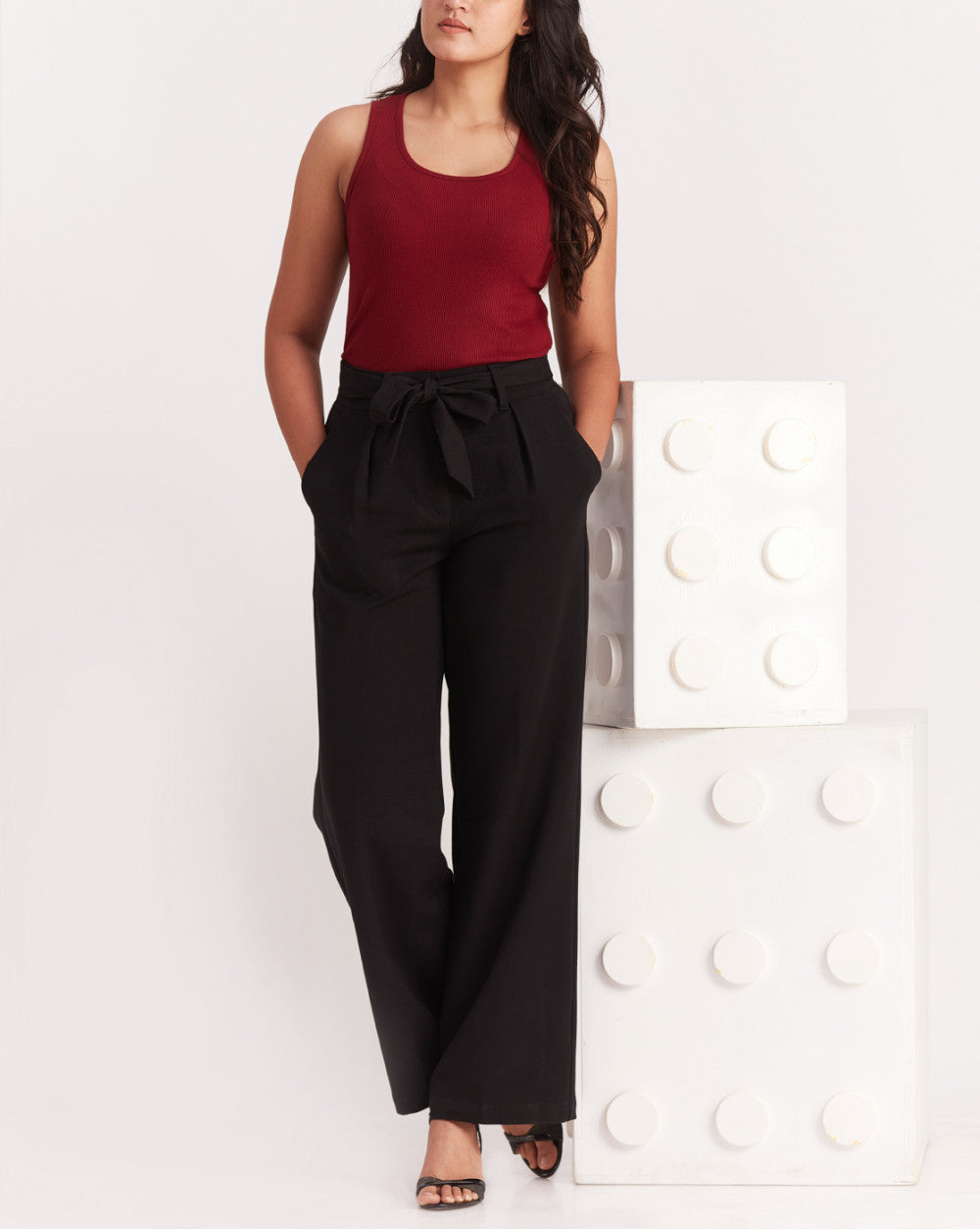 Wide Leg High Waist Smart Pants - Jet Black