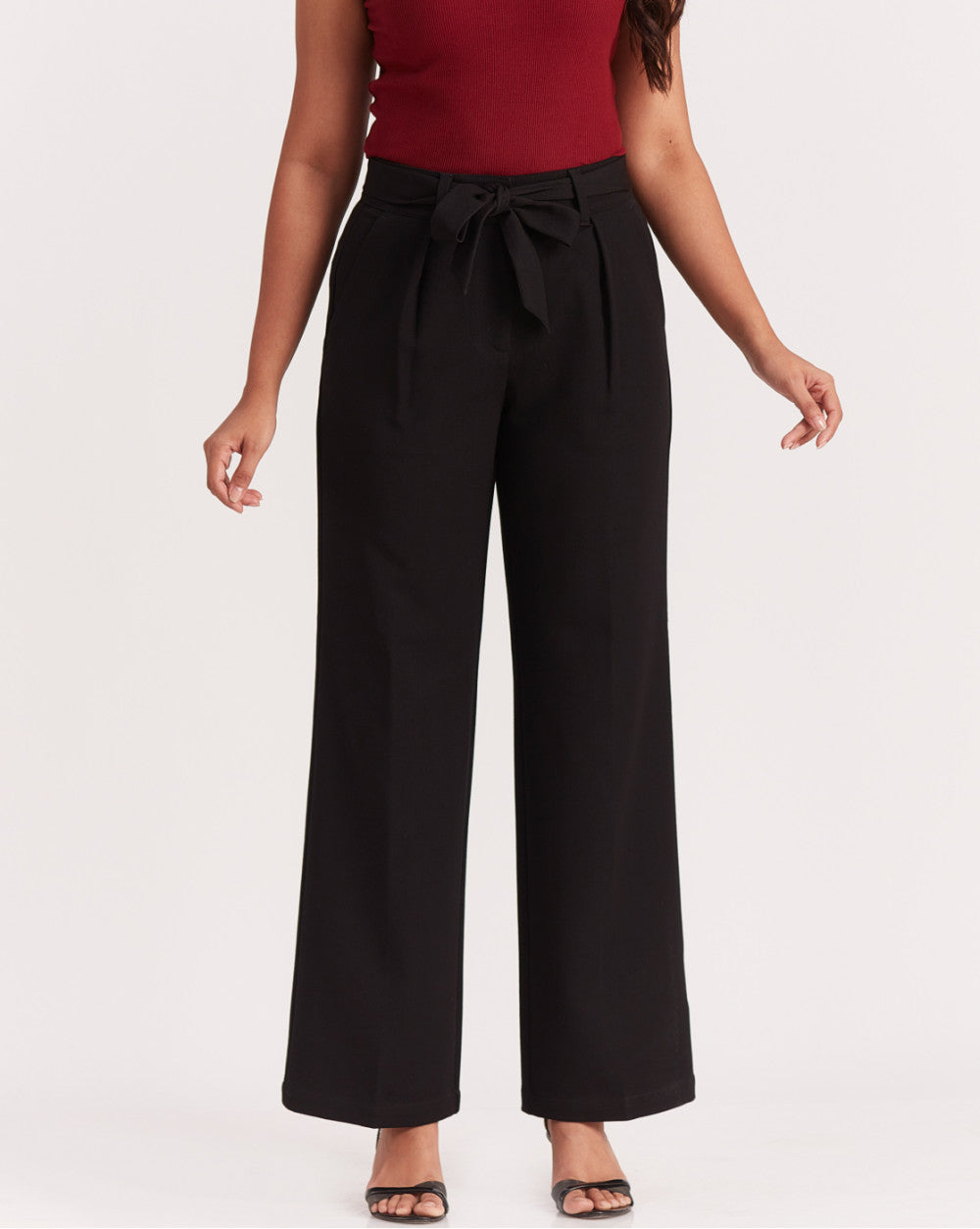 Wide Leg High Waist Smart Pants - Jet Black