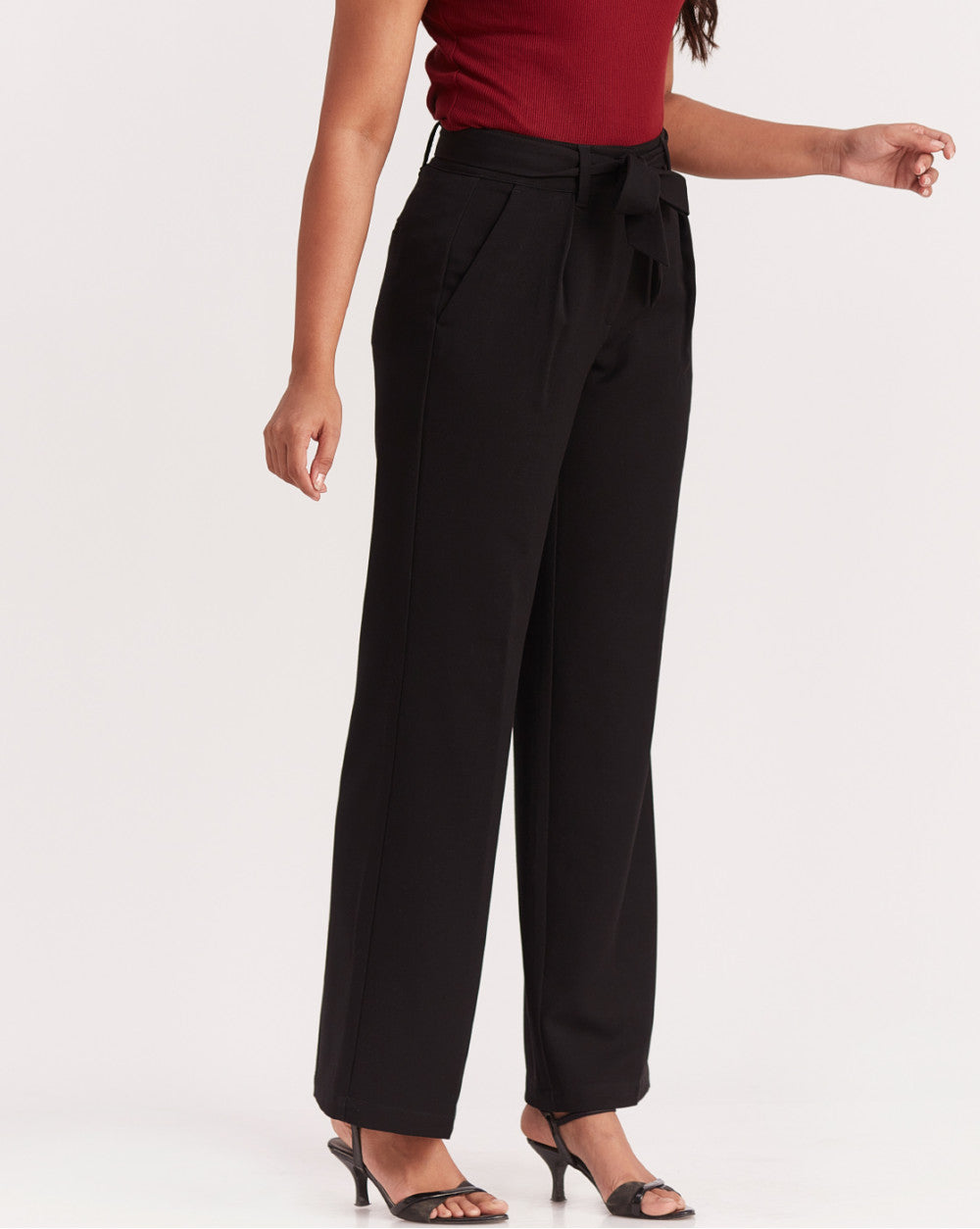 Wide Leg High Waist Smart Pants - Jet Black