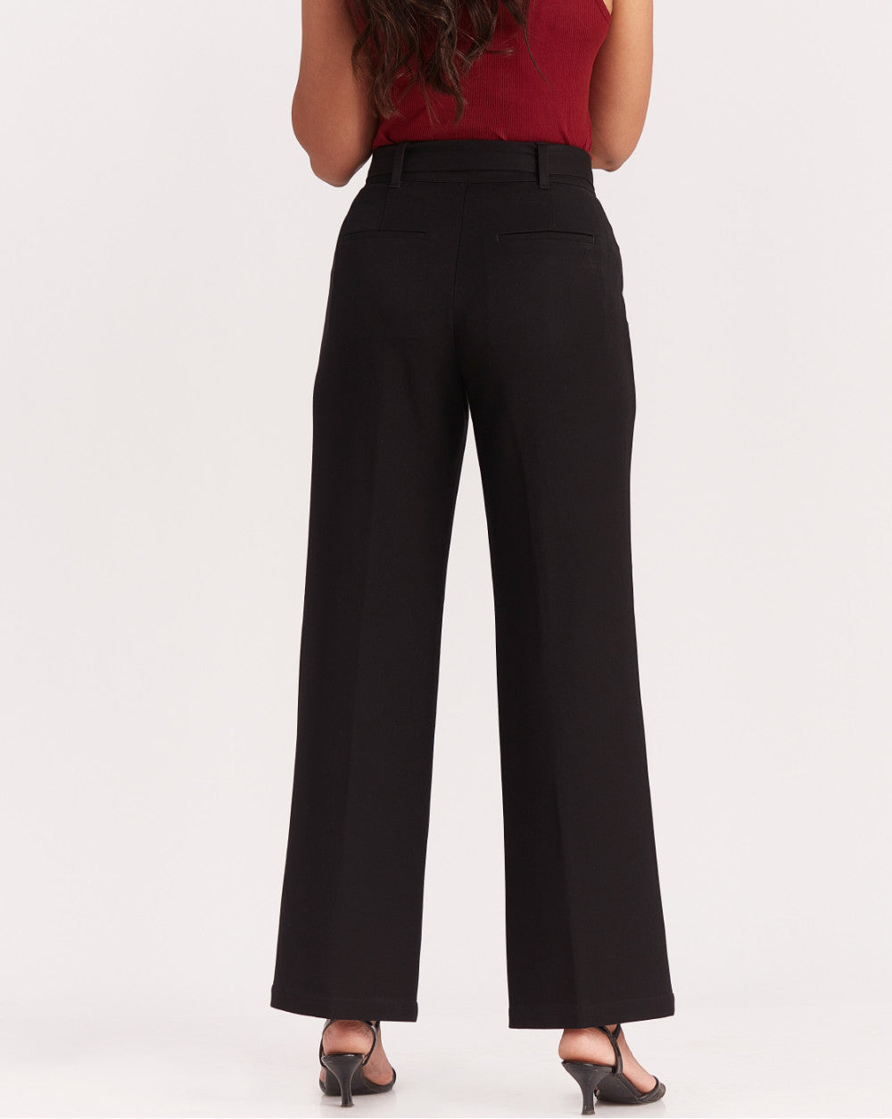 Wide Leg High Waist Smart Pants - Jet Black