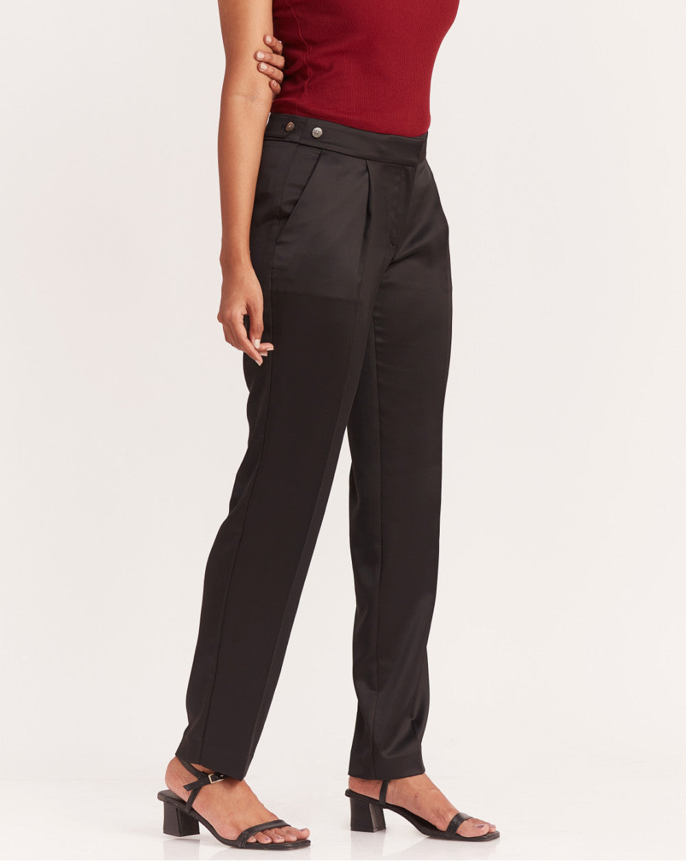 Tapered Fit Satin Smart Pants - Jet Black