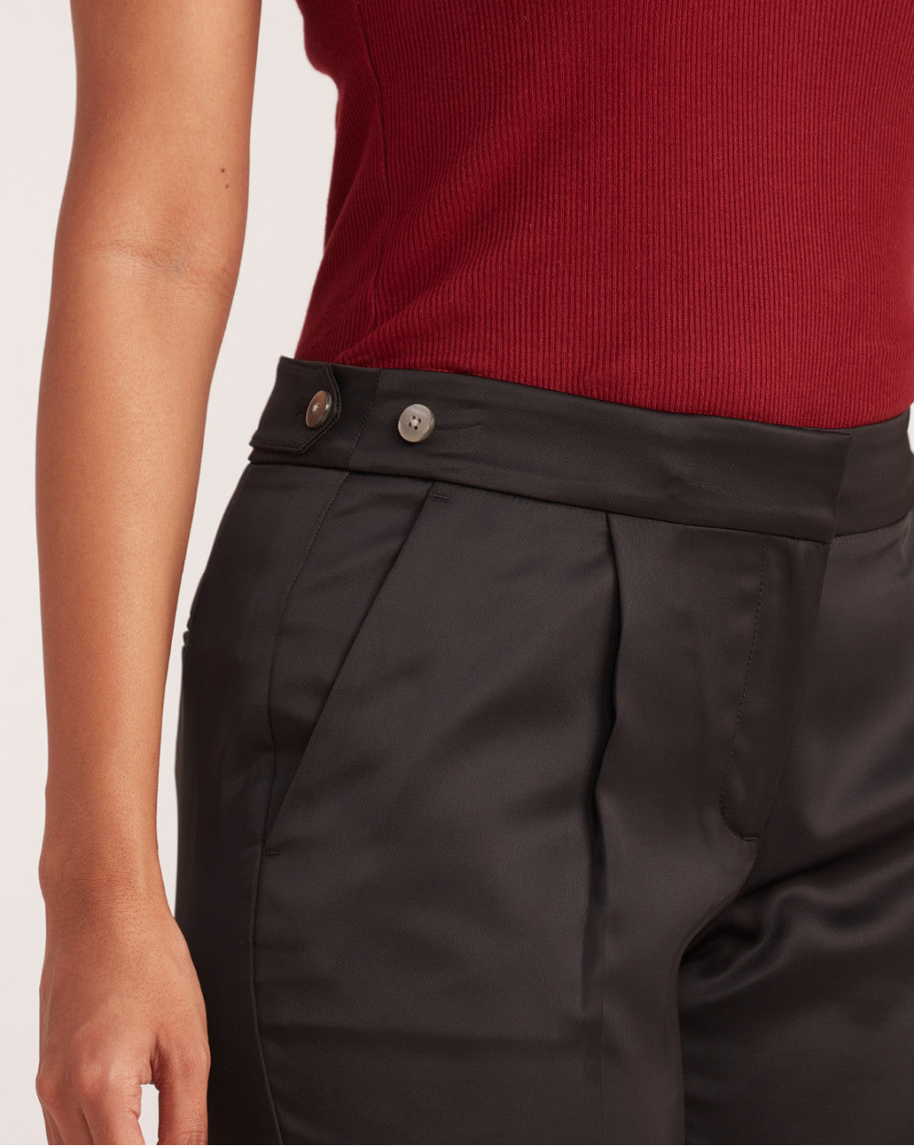 Tapered Fit Satin Smart Pants - Jet Black