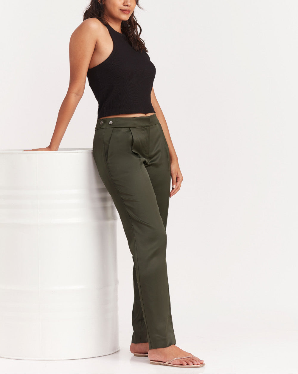 Tapered Fit Satin Smart Pants - Seaweed Green