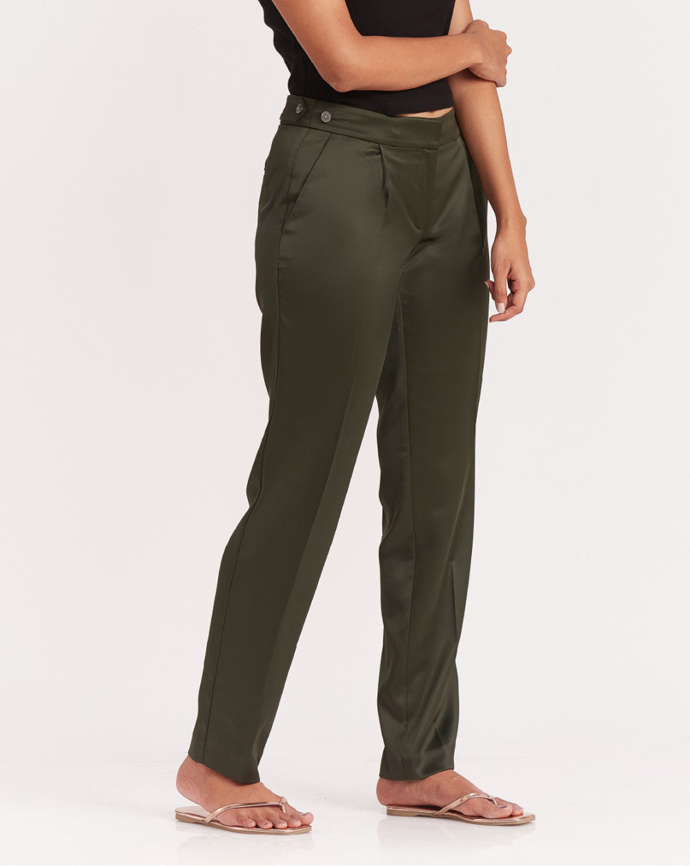 Tapered Fit Satin Smart Pants - Seaweed Green