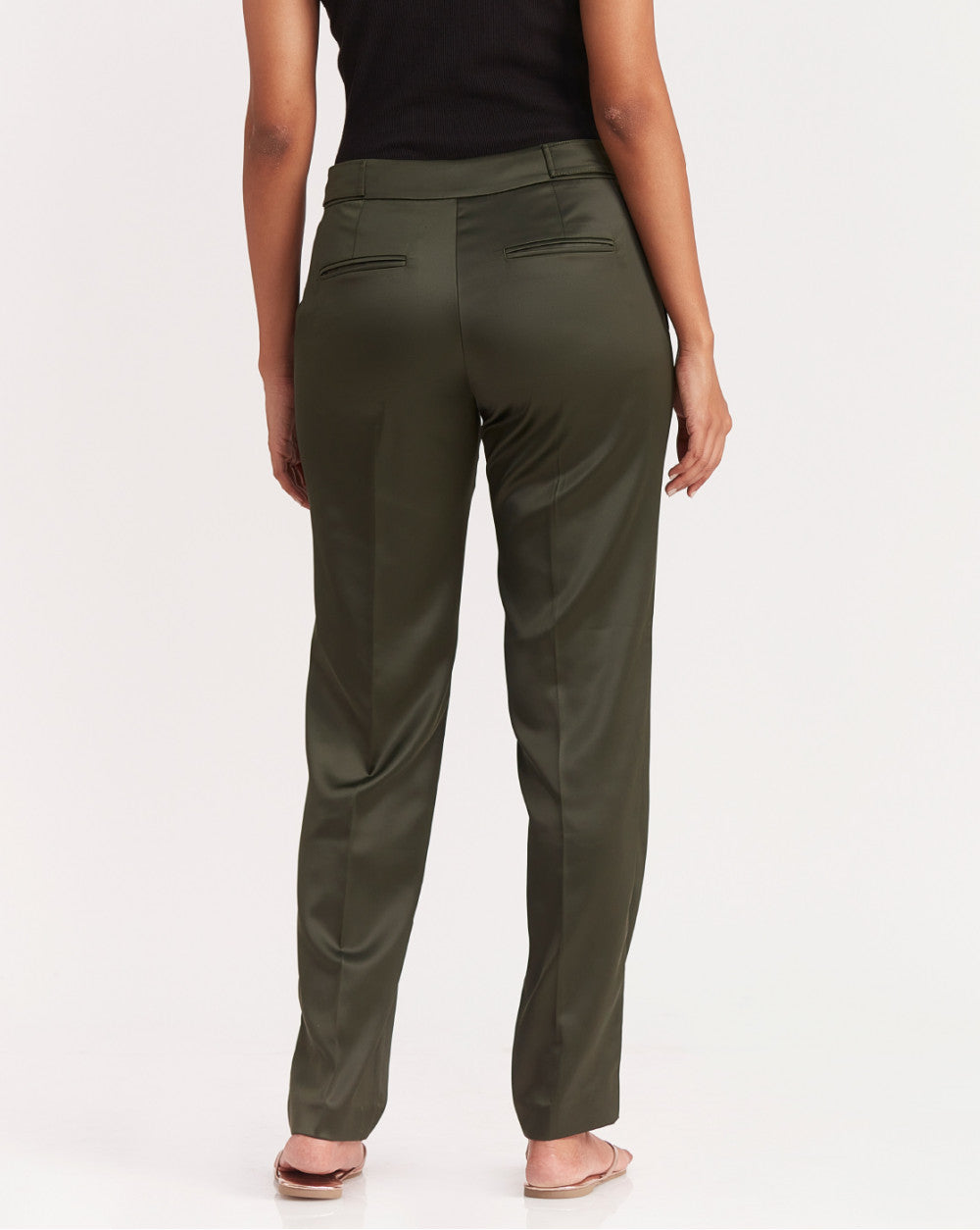 Tapered Fit Satin Smart Pants - Seaweed Green