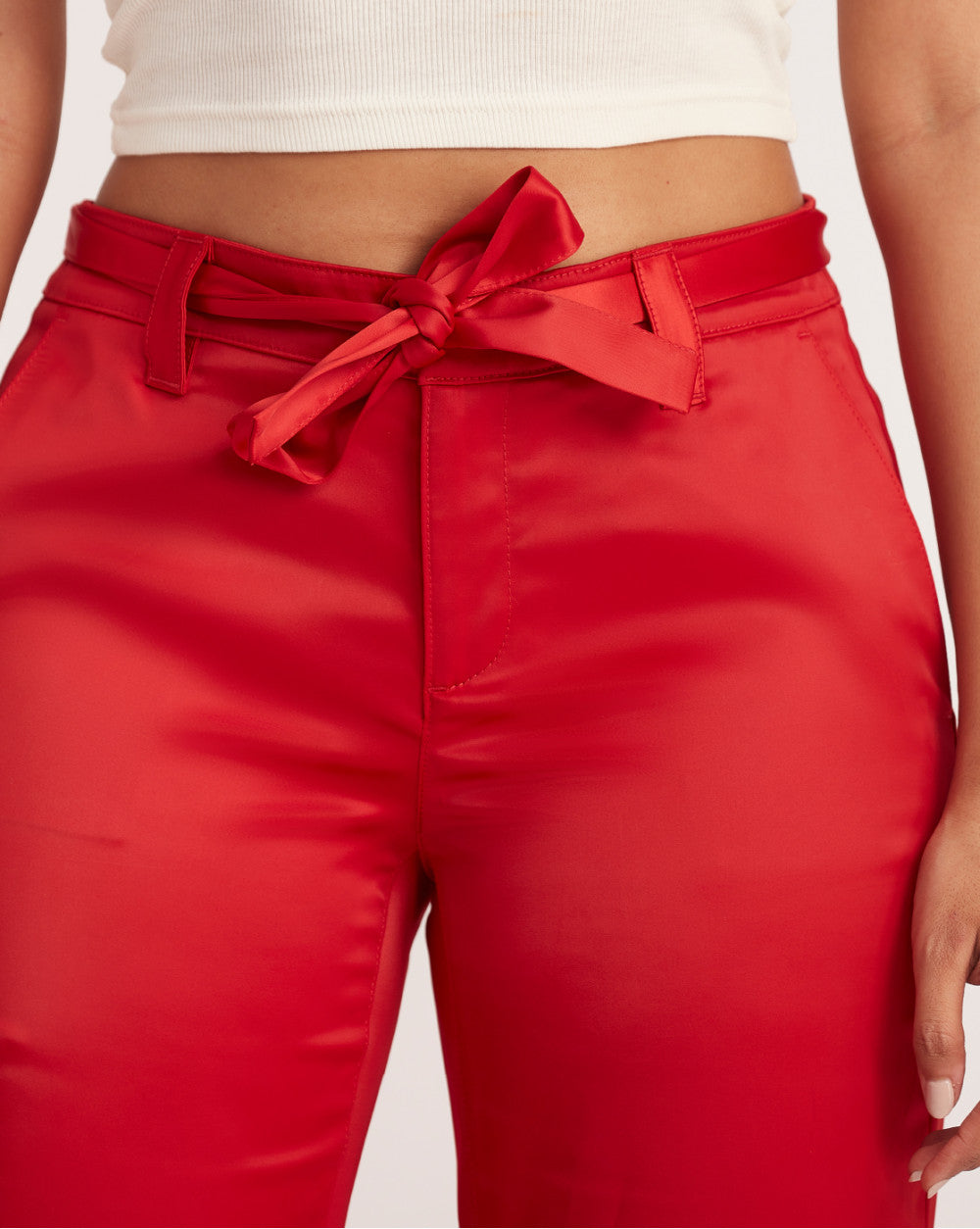 Straight Fit Satin Cargos - Red