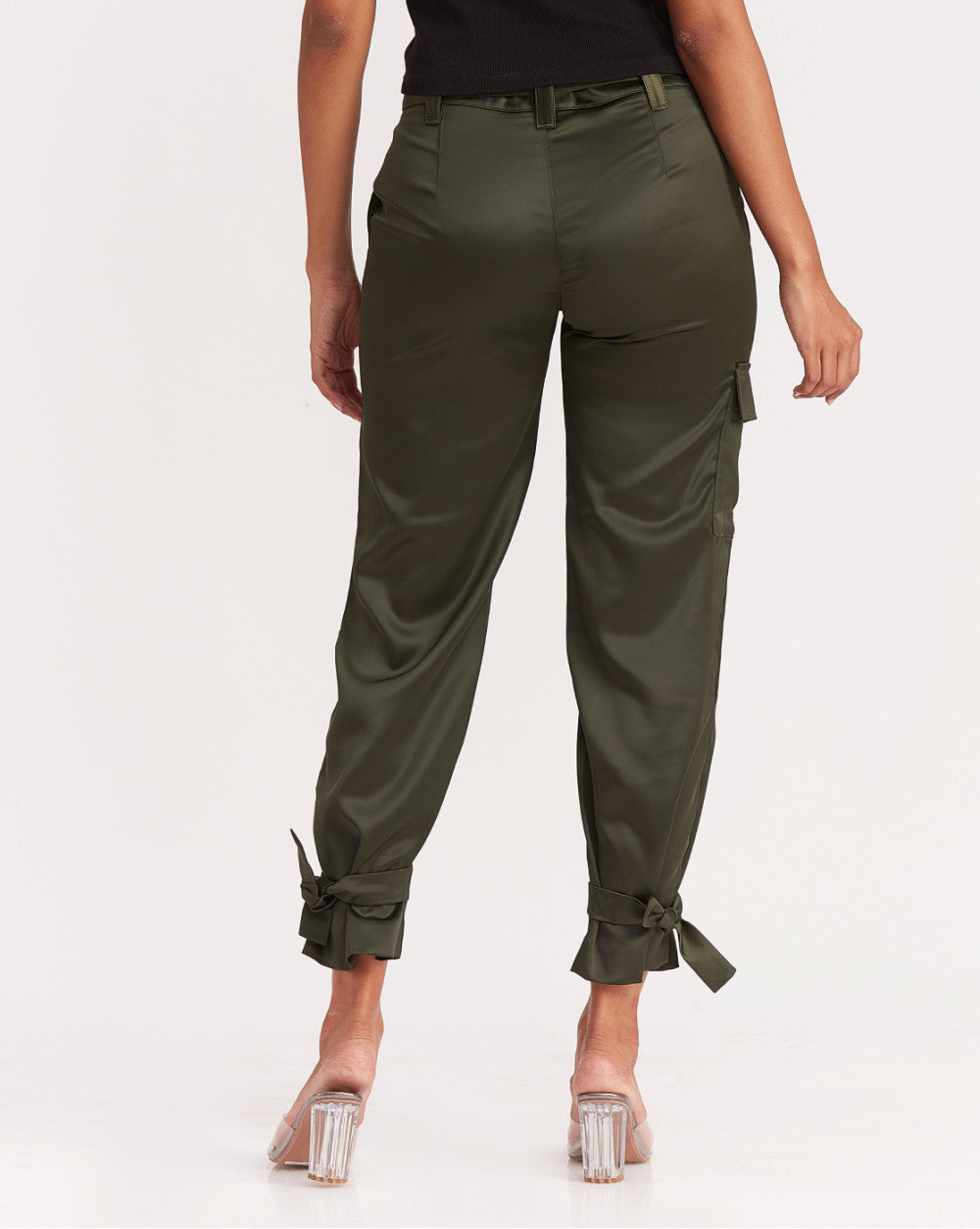 Straight Fit Satin Cargos - Seaweed Green