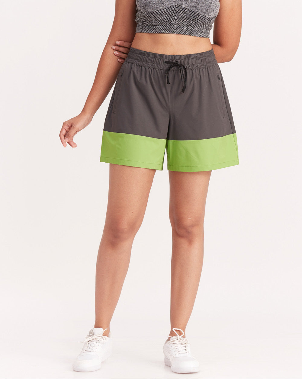 Mid Rise Color Block Shorts - Dark Charcoal