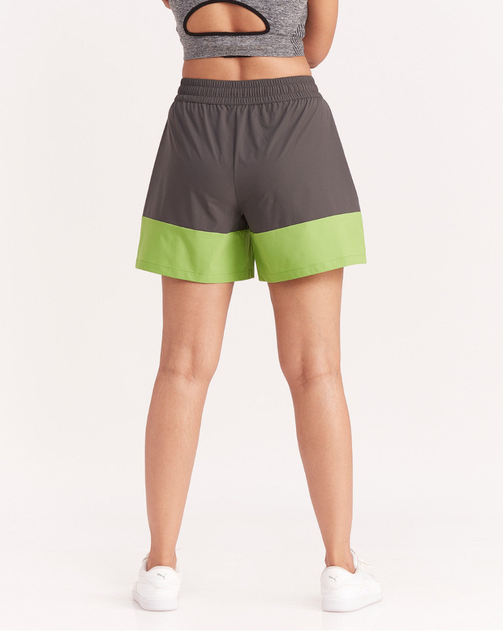 Mid Rise Color Block Shorts - Dark Charcoal