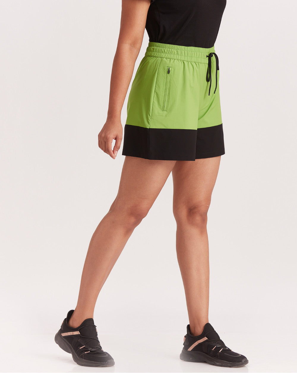 Mid Rise Color Block Shorts - Cyber Green