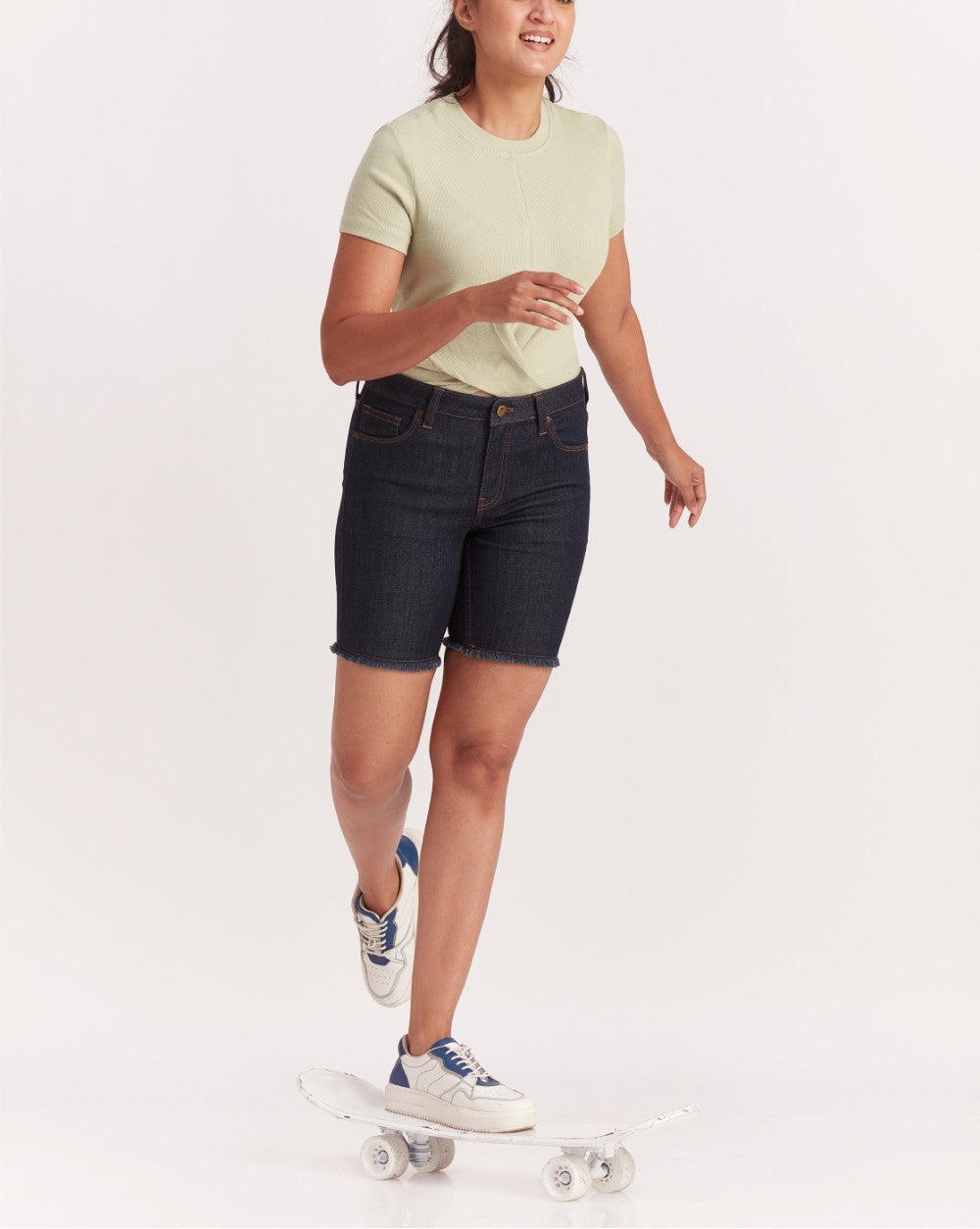 Mid Rise Five-Pocket Denim Shorts - Natural Blue