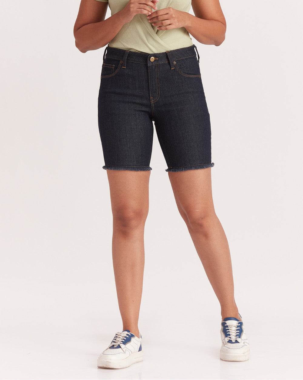 Mid Rise Five-Pocket Denim Shorts - Natural Blue
