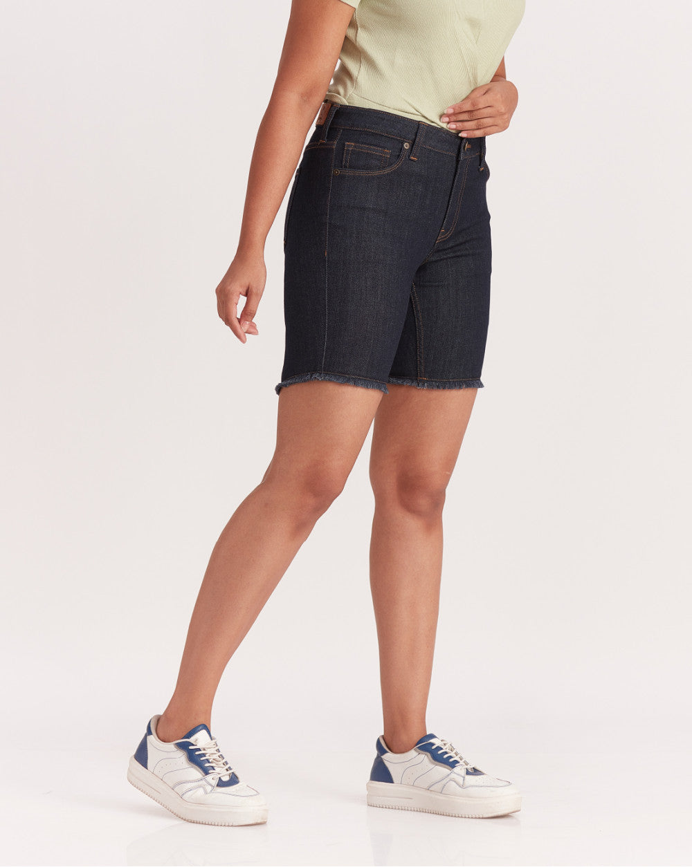 Mid Rise Five-Pocket Denim Shorts - Natural Blue