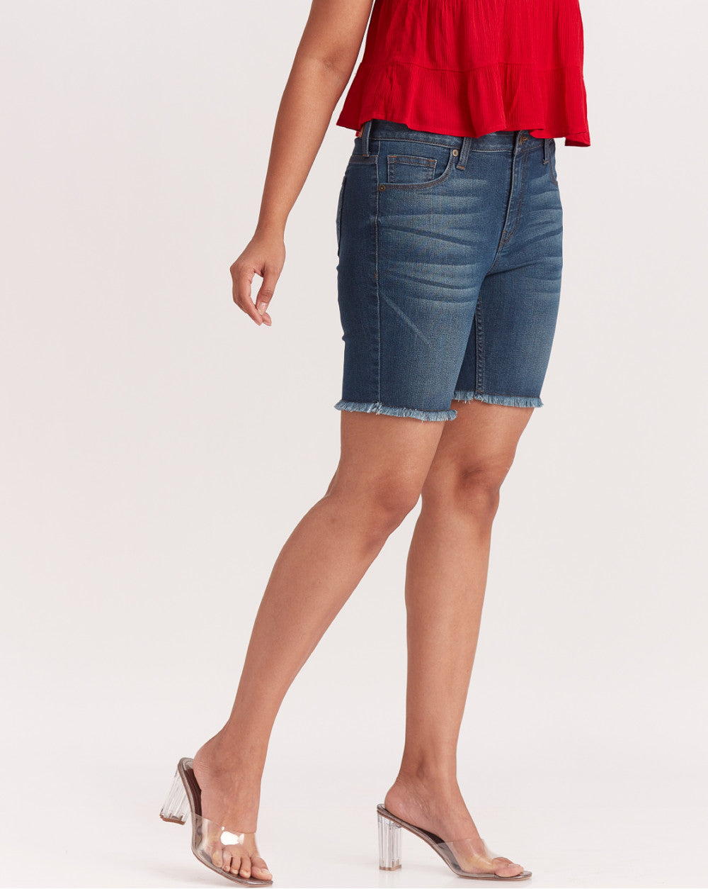 Mid Rise Five-Pocket Denim Shorts - Classic Blue