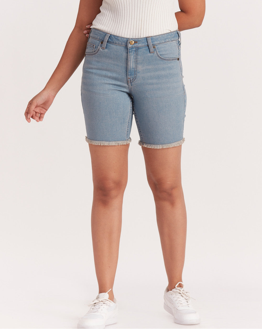 Mid Rise Five-Pocket Denim Shorts - Vapour Blue