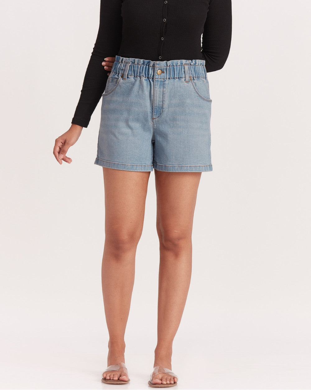 High Waist Indigo Shorts - Vapour Blue