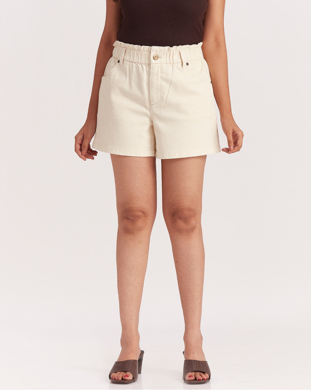 High Waist Paperbag Shorts - Cream