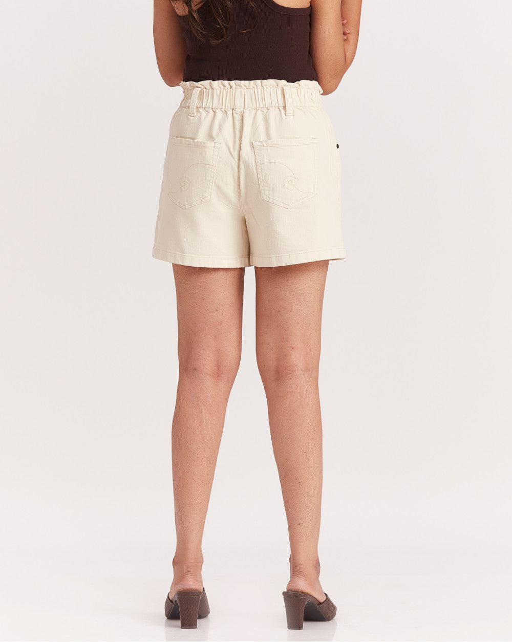 High Waist Paperbag Shorts - Cream