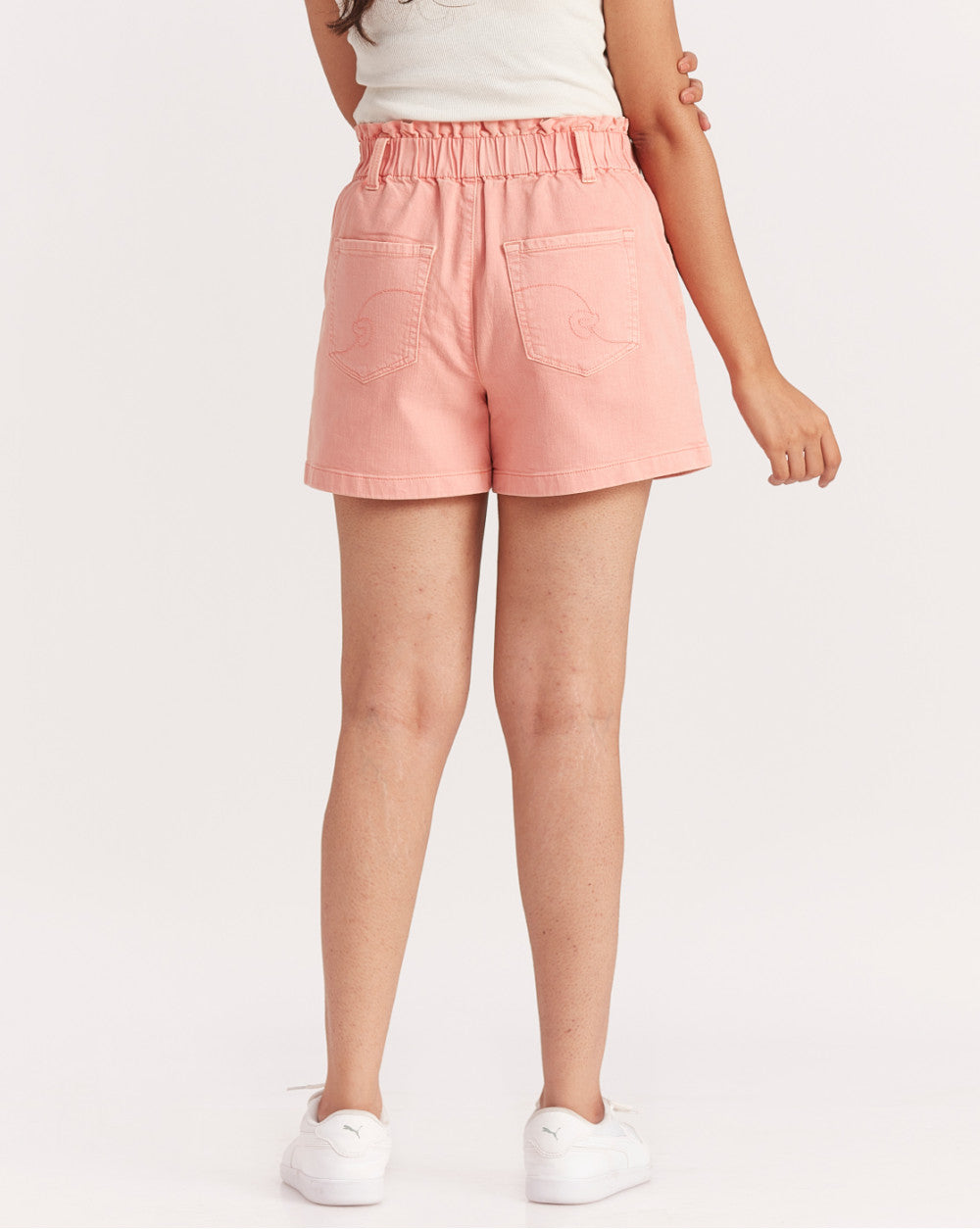 High Waist Paperbag Garment Dyed Shorts - Coral