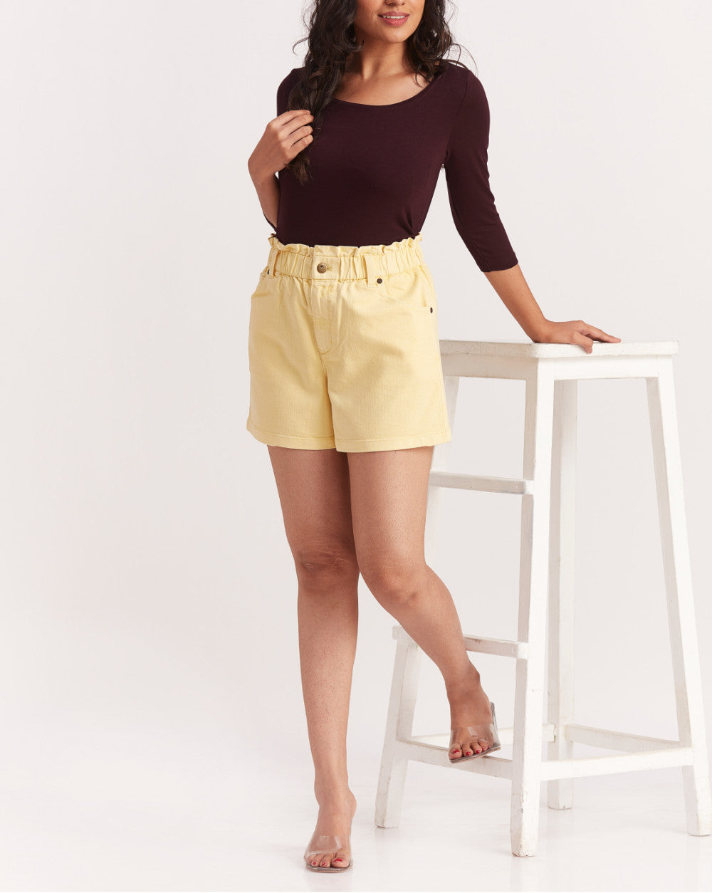 High Waist Paperbag Shorts - Daffodil Yellow