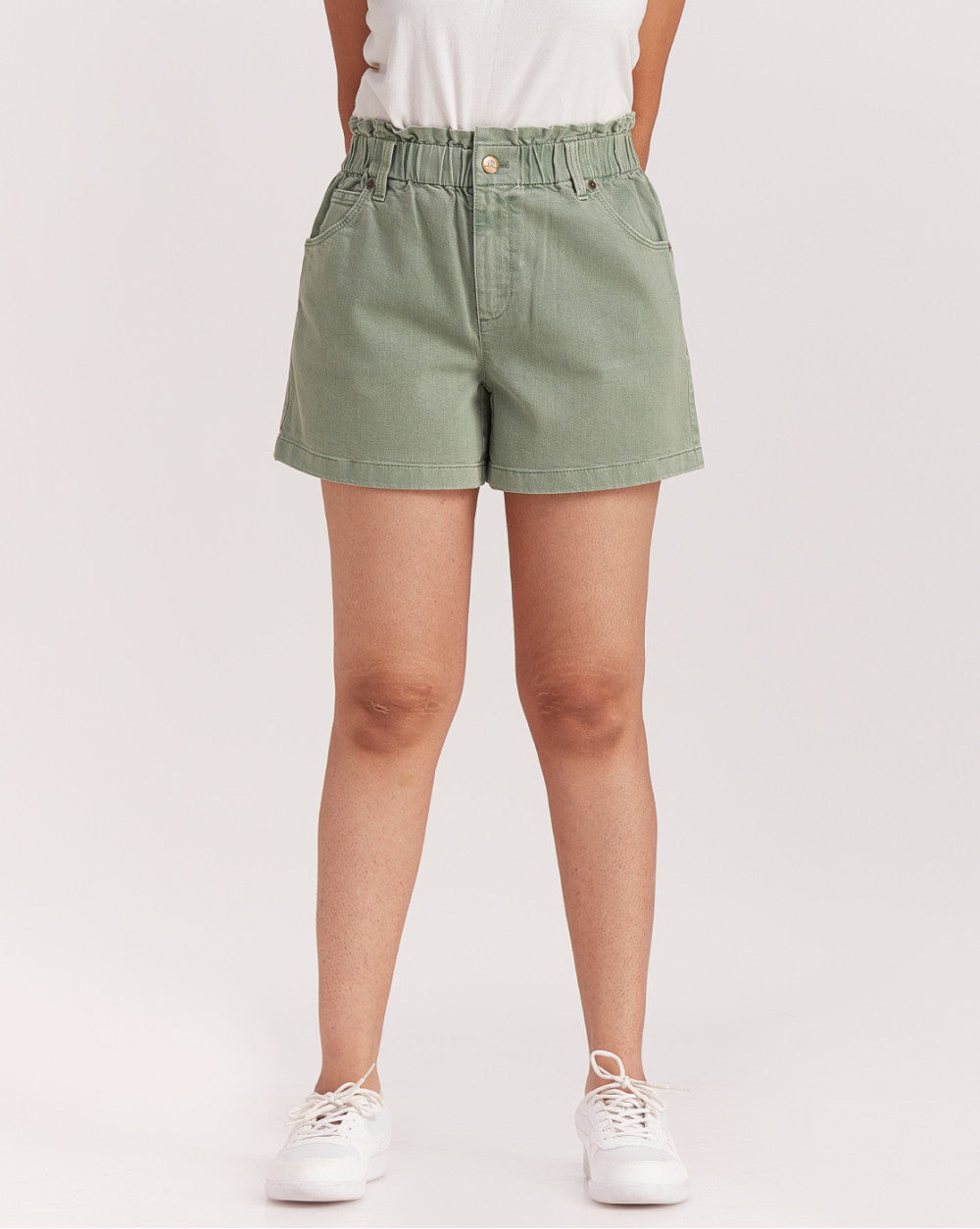 High Waist Paperbag Shorts - Washed Jade