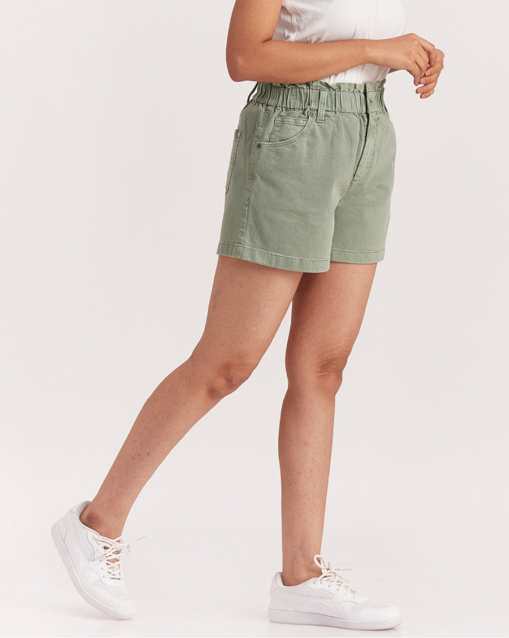 High Waist Paperbag Shorts - Washed Jade