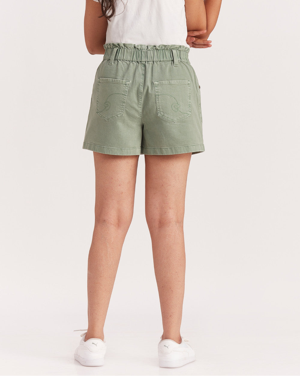 High Waist Paperbag Shorts - Washed Jade