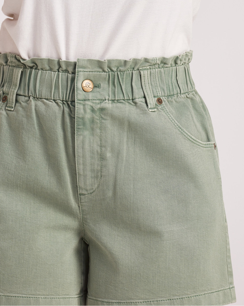 High Waist Paperbag Shorts - Washed Jade