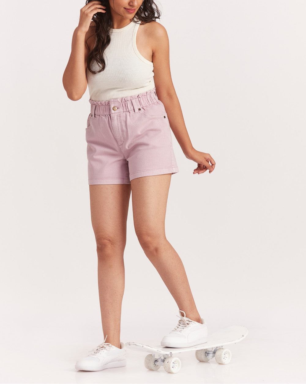 High Waist Paperbag Shorts - Lush Lilac