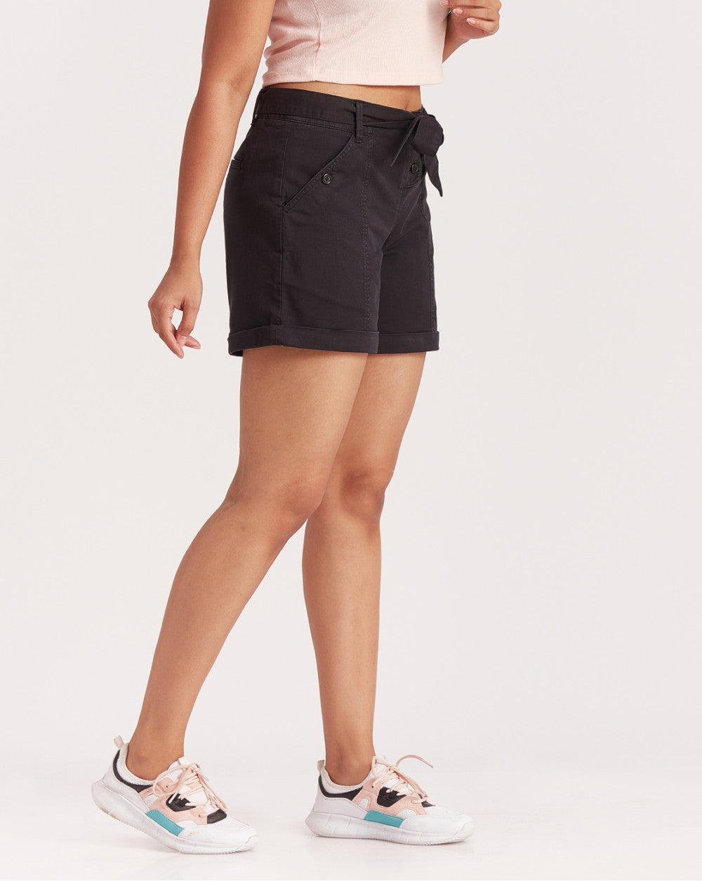 Mid Rise Twill Garment Dyed Casual Shorts - Jet Black