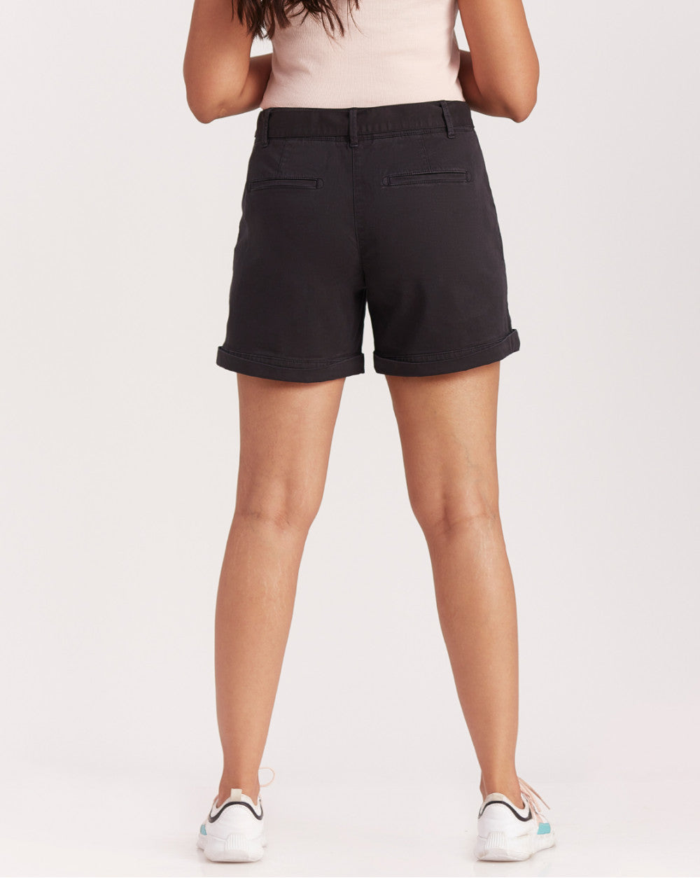 Mid Rise Twill Garment Dyed Casual Shorts - Jet Black