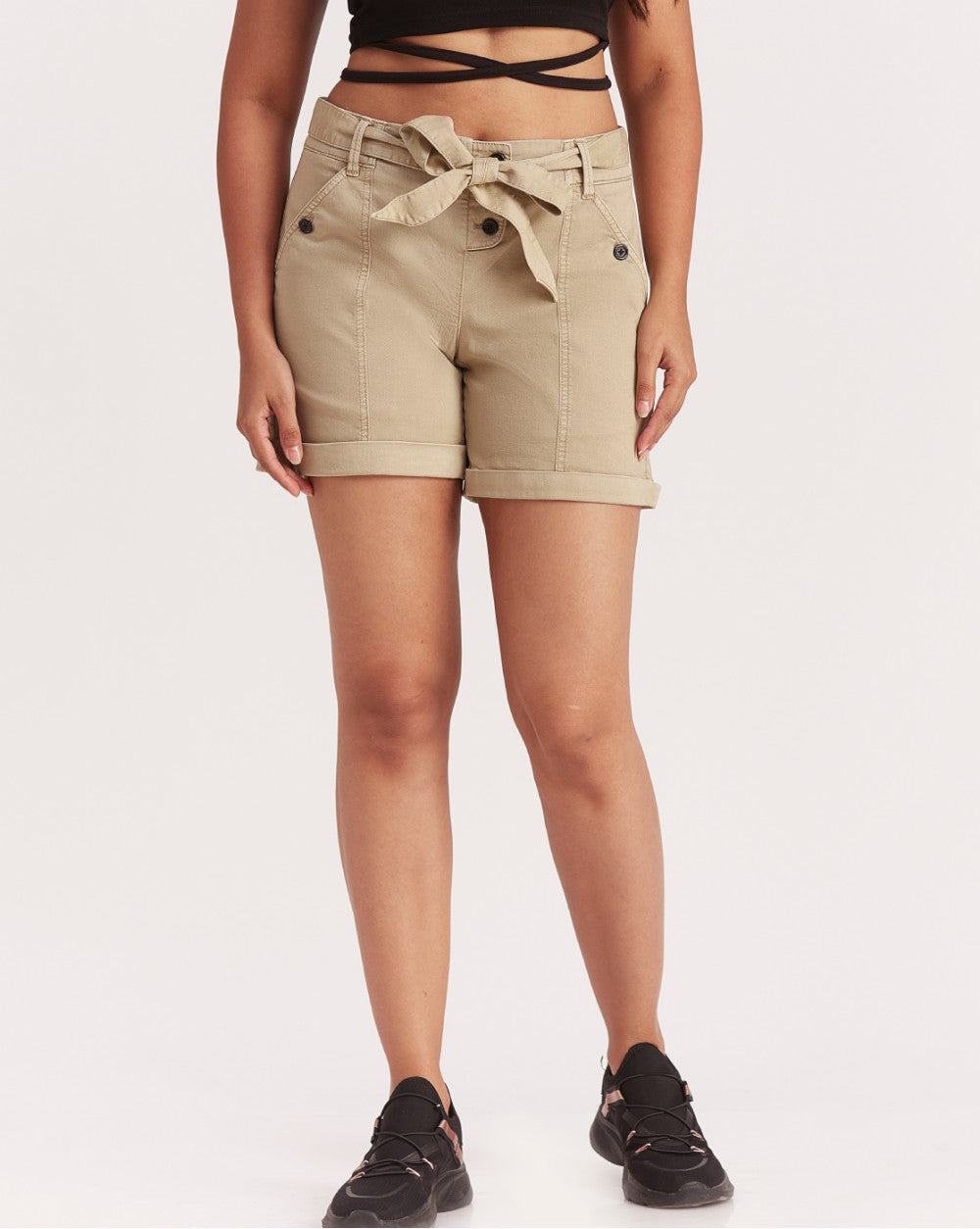 Mid Rise Twill Garment Dyed Casual Shorts - Beige Khaki