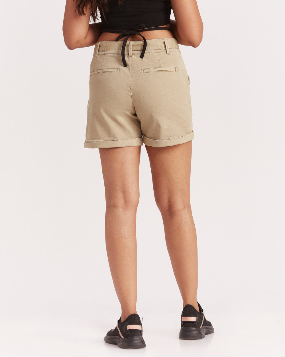 Mid Rise Twill Garment Dyed Casual Shorts - Beige Khaki