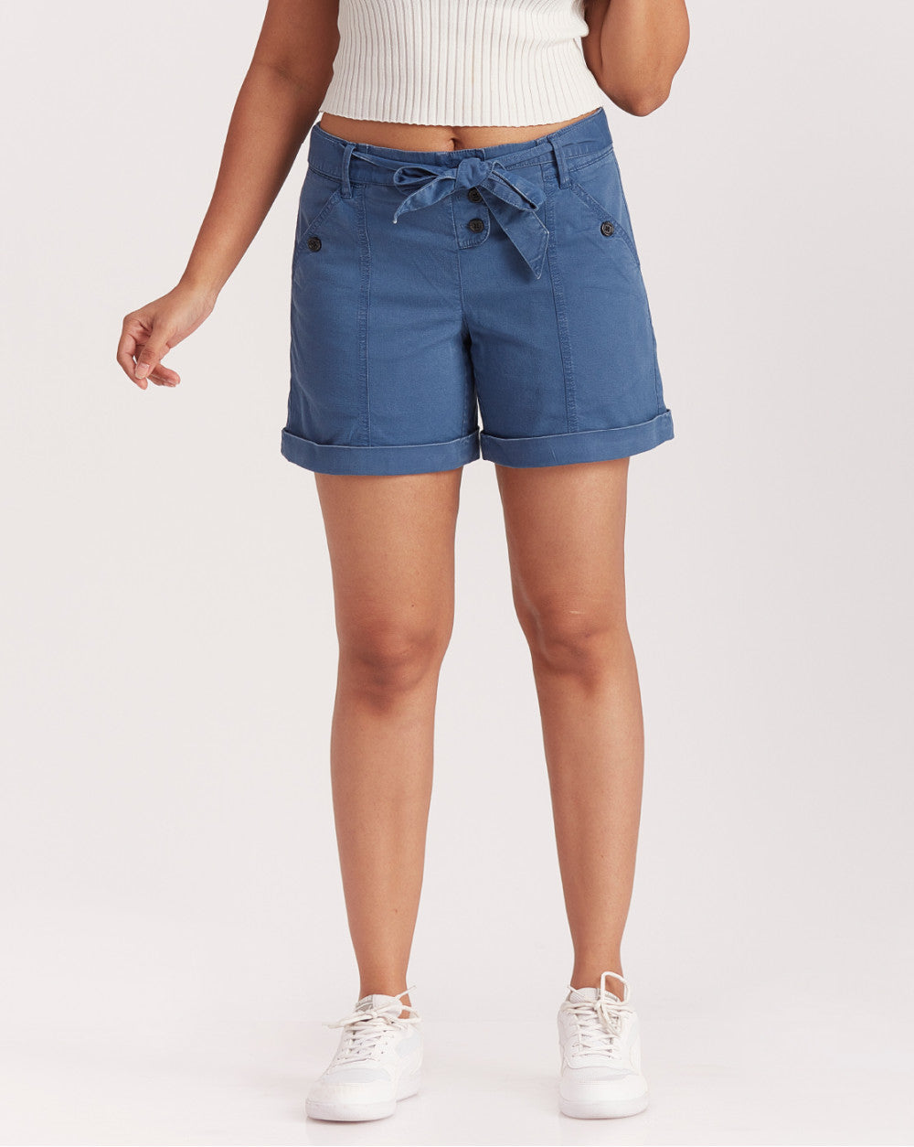 Mid Rise Twill Garment Dyed Casual Shorts - Indigo Navy