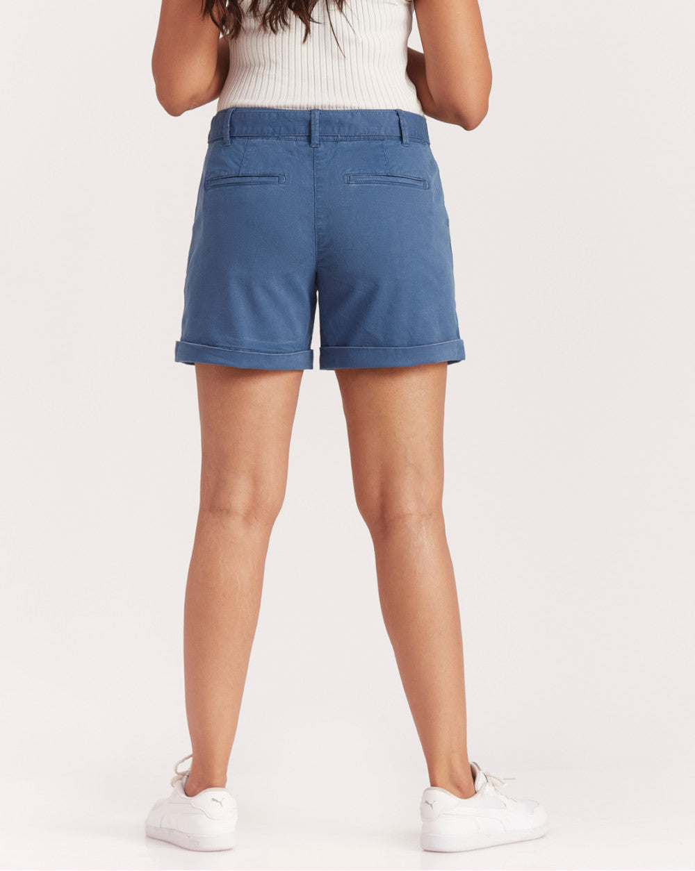 Mid Rise Twill Garment Dyed Casual Shorts - Indigo Navy